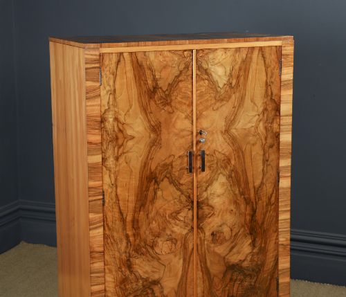 SMALL ANTIQUE ENGLISH ART DECO WALNUT TWO DOOR TALLBOY COMPACTUM ARMOIRE CIRCA 1930 - ADDITIONAL PHOTO 1