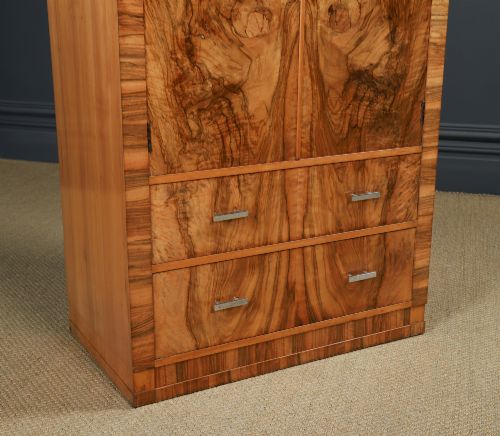 SMALL ANTIQUE ENGLISH ART DECO WALNUT TWO DOOR TALLBOY COMPACTUM ARMOIRE CIRCA 1930 - ADDITIONAL PHOTO 2