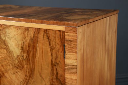 SMALL ANTIQUE ENGLISH ART DECO WALNUT TWO DOOR TALLBOY COMPACTUM ARMOIRE CIRCA 1930 - ADDITIONAL PHOTO 3