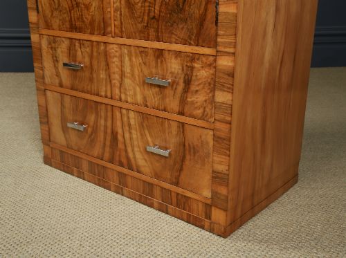 SMALL ANTIQUE ENGLISH ART DECO WALNUT TWO DOOR TALLBOY COMPACTUM ARMOIRE CIRCA 1930 - ADDITIONAL PHOTO 4