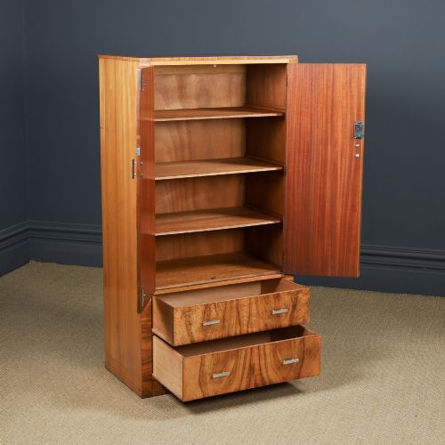 SMALL ANTIQUE ENGLISH ART DECO WALNUT TWO DOOR TALLBOY COMPACTUM ARMOIRE CIRCA 1930 - ADDITIONAL PHOTO 6