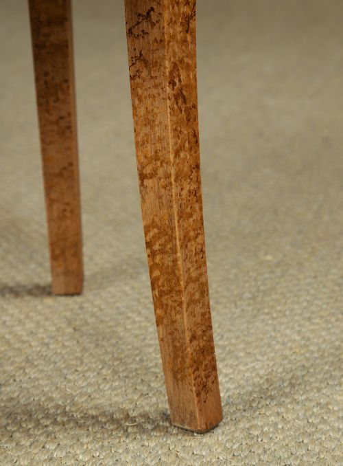ANTIQUE ENGLISH ART DECO OVAL BIRDS EYE MAPLE LEATHER CREAM DRESSING TABLE STOOL CIRCA 1930 - ADDITIONAL PHOTO 5