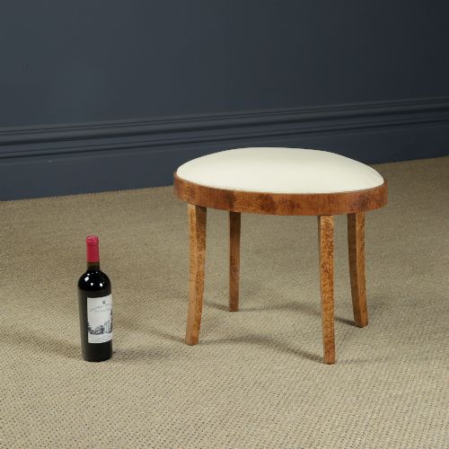ANTIQUE ENGLISH ART DECO OVAL BIRDS EYE MAPLE LEATHER CREAM DRESSING TABLE STOOL CIRCA 1930 - ADDITIONAL PHOTO 8
