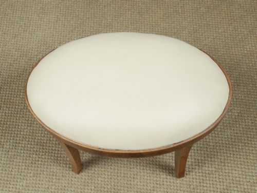 ANTIQUE ENGLISH ART DECO OVAL BIRDS EYE MAPLE LEATHER CREAM DRESSING TABLE STOOL CIRCA 1930 - ADDITIONAL PHOTO 9