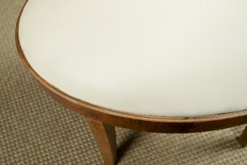 ANTIQUE ENGLISH ART DECO OVAL BIRDS EYE MAPLE LEATHER CREAM DRESSING TABLE STOOL CIRCA 1930 - ADDITIONAL PHOTO 10