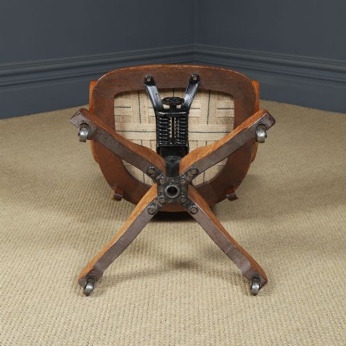 ANTIQUE ENGLISH EDWARDIAN OAK GREEN LEATHER UPHOLSTERED REVOLVING OFFICE DESK ARM CHAIR CIRCA 1910 - ADDITIONAL PHOTO 11