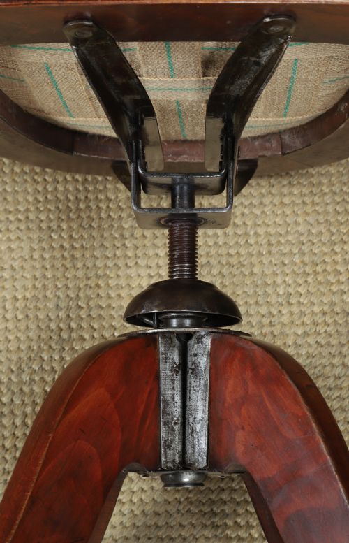 ANTIQUE ENGLISH GEORGE V BEECH GREEN LEATHER REVOLVING ARMLESS SMALL OFFICE DESK SIDE CHAIR CIRCA 1920 - ADDITIONAL PHOTO 13