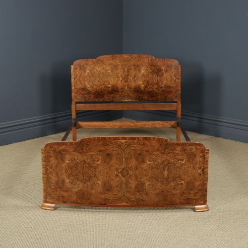 ANTIQUE ENGLISH ART DECO BURR WALNUT 4FT 6 CURVED CLOUD SHAPED DOUBLE SIZE BED CIRCA 1930 - ADDITIONAL PHOTO 4