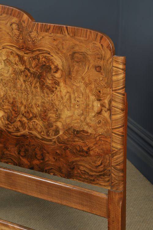 ANTIQUE ENGLISH ART DECO BURR WALNUT 4FT 6 CURVED CLOUD SHAPED DOUBLE SIZE BED CIRCA 1930 - ADDITIONAL PHOTO 9