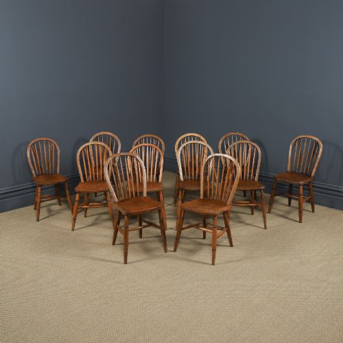 ANTIQUE ENGLISH SET OF 12 TWELVE ASH ELM WINDSOR HOOP STICK BACK KITCHEN DINING CHAIRS CIRCA 1910