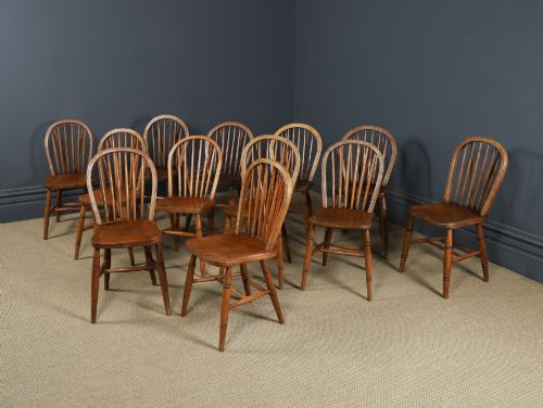 ANTIQUE ENGLISH SET OF 12 TWELVE ASH ELM WINDSOR HOOP STICK BACK KITCHEN DINING CHAIRS CIRCA 1910 - ADDITIONAL PHOTO 1