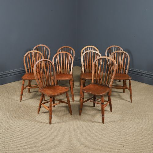 ANTIQUE ENGLISH SET OF 10 TEN ASH ELM WINDSOR HOOP STICK BACK KITCHEN DINING CHAIRS CIRCA 1910