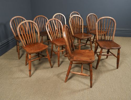 ANTIQUE ENGLISH SET OF 10 TEN ASH ELM WINDSOR HOOP STICK BACK KITCHEN DINING CHAIRS CIRCA 1910 - ADDITIONAL PHOTO 1
