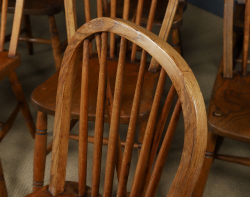 ANTIQUE ENGLISH SET OF 10 TEN ASH ELM WINDSOR HOOP STICK BACK KITCHEN DINING CHAIRS CIRCA 1910 - ADDITIONAL PHOTO 2