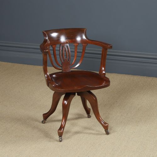 ANTIQUE ENGLISH VICTORIAN MAHOGANY REVOLVING SWIVEL OFFICE DESK ARM CHAIR CIRCA 1880