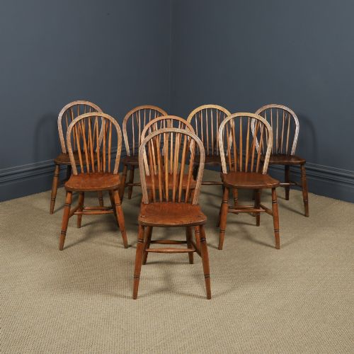ANTIQUE ENGLISH SET OF 8 EIGHT ASH ELM WINDSOR HOOP STICK BACK KITCHEN DINING CHAIRS CIRCA 1910