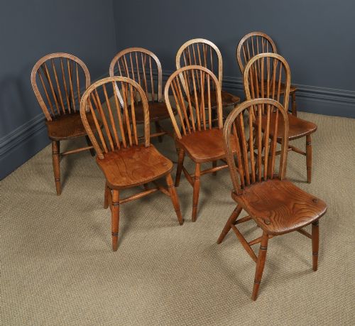 ANTIQUE ENGLISH SET OF 8 EIGHT ASH ELM WINDSOR HOOP STICK BACK KITCHEN DINING CHAIRS CIRCA 1910 - ADDITIONAL PHOTO 1