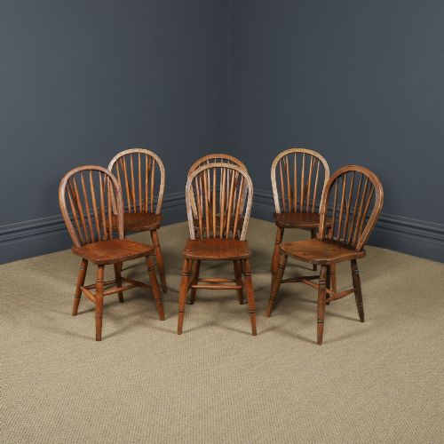 ANTIQUE ENGLISH SET OF 6 SIX ASH ELM WINDSOR HOOP STICK BACK KITCHEN DINING CHAIRS CIRCA 1910