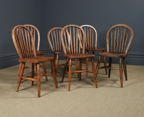 ANTIQUE ENGLISH SET OF 6 SIX ASH ELM WINDSOR HOOP STICK BACK KITCHEN DINING CHAIRS CIRCA 1910 - ADDITIONAL PHOTO 1