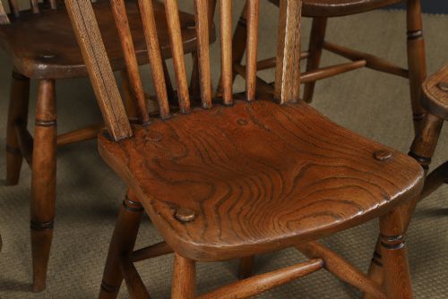 ANTIQUE ENGLISH SET OF 6 SIX ASH ELM WINDSOR HOOP STICK BACK KITCHEN DINING CHAIRS CIRCA 1910 - ADDITIONAL PHOTO 2