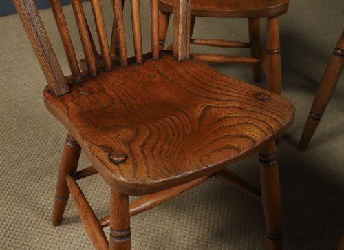 ANTIQUE ENGLISH SET OF 4 FOUR ASH ELM WINDSOR HOOP STICK BACK KITCHEN DINING CHAIRS CIRCA 1910 - ADDITIONAL PHOTO 2