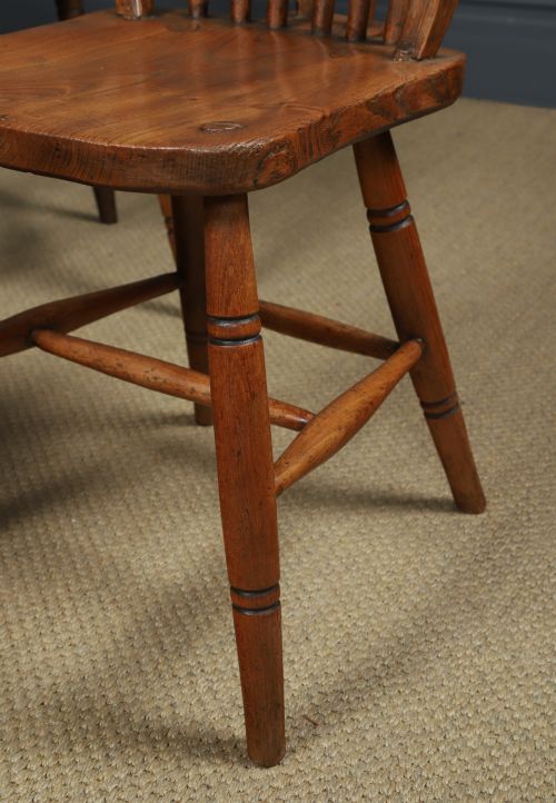 ANTIQUE ENGLISH SET OF 4 FOUR ASH ELM WINDSOR HOOP STICK BACK KITCHEN DINING CHAIRS CIRCA 1910 - ADDITIONAL PHOTO 3