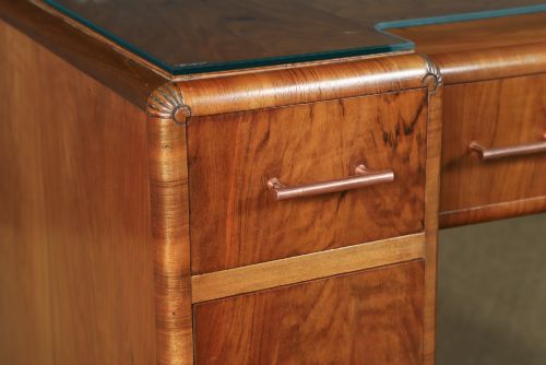 ANTIQUE ENGLISH ART DECO WALNUT GLASS SKYSCRAPER PEDESTAL OFFICE WRITING DESK CIRCA 1930 - ADDITIONAL PHOTO 1