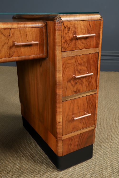 ANTIQUE ENGLISH ART DECO WALNUT GLASS SKYSCRAPER PEDESTAL OFFICE WRITING DESK CIRCA 1930 - ADDITIONAL PHOTO 4