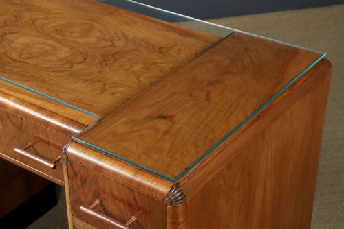 ANTIQUE ENGLISH ART DECO WALNUT GLASS SKYSCRAPER PEDESTAL OFFICE WRITING DESK CIRCA 1930 - ADDITIONAL PHOTO 7