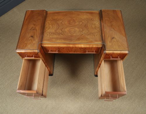ANTIQUE ENGLISH ART DECO WALNUT GLASS SKYSCRAPER PEDESTAL OFFICE WRITING DESK CIRCA 1930 - ADDITIONAL PHOTO 12