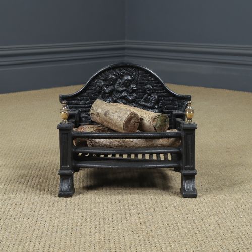 SMALL ANTIQUE ENGLISH 18TH CENTURY STYLE NEO GOTHIC CAST IRON OPEN FIRE GRATE LOG BASKET FIREPLACE CIRCA 1920 - ADDITIONAL PHOTO 1