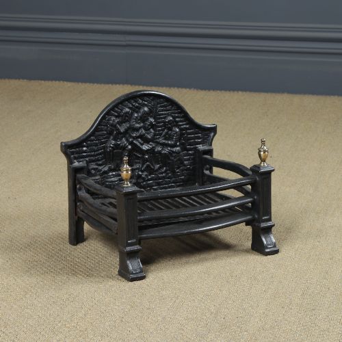 SMALL ANTIQUE ENGLISH 18TH CENTURY STYLE NEO GOTHIC CAST IRON OPEN FIRE GRATE LOG BASKET FIREPLACE CIRCA 1920 - ADDITIONAL PHOTO 3