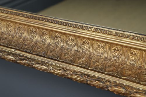 fig 8. A rectangular Victorian gilt wall mirror featuring a moulded frame with classical leaf and beaded details.