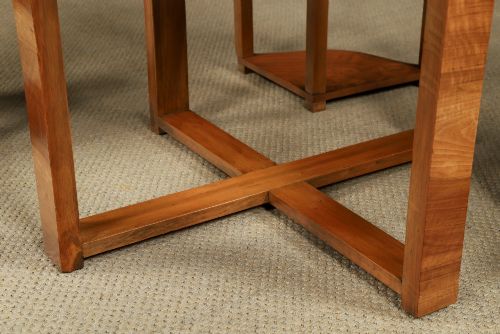fig 9. An Art Deco round walnut nest of five occasional tables featuring four quadrant side tables fitted beneath a central coffee table top.