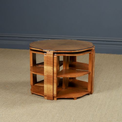 Antique English Art Deco Round Nest of Five Coffee / Side / Wine / Lamp Tables (Circa 1930)