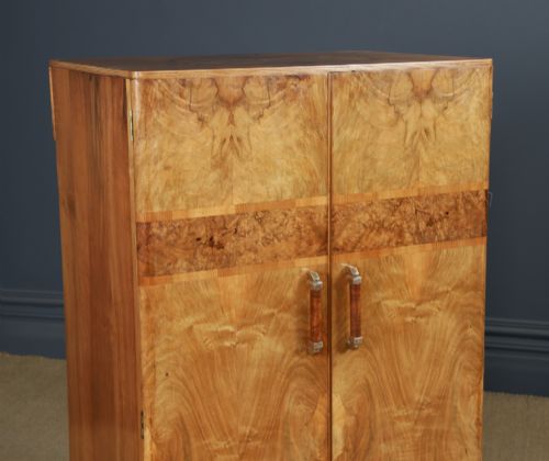 fig 1. Small Antique English Art Deco Walnut Two Door Tallboy Compactum Armoire (Circa 1930)