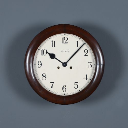 14.5 ″ Mahogany Antique Enfield Wall Clock - Railway Station / School Round Dial (Chiming)