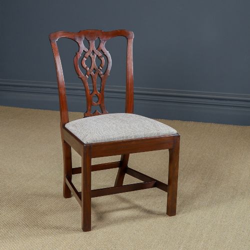 Antique English Single Georgian Mahogany Dining Chair / Office Desk Chair - Chippendale Style (Circa 1830)