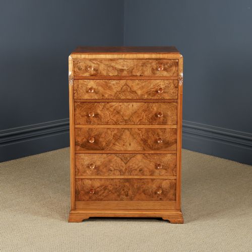 Antique English Art Deco Walnut Chest of Drawers, Burr & Figured (Circa 1930)