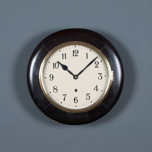 14½″ Antique Mahogany Wall Clock - Station / School Round Dial Design (Timepiece) Circa 1930