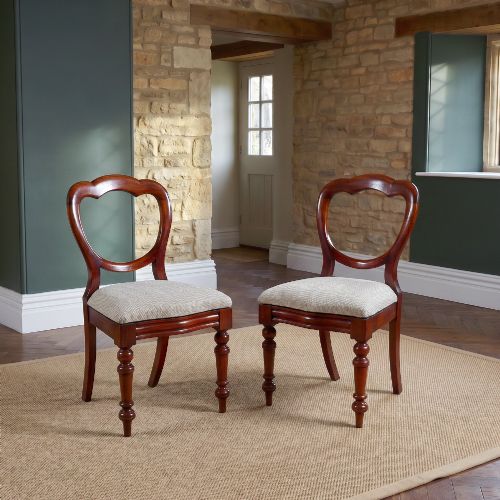 Antique English Pair of Victorian Dining Chairs - Mahogany Balloon Back Dining Office Occasional Salon (Circa 1860)