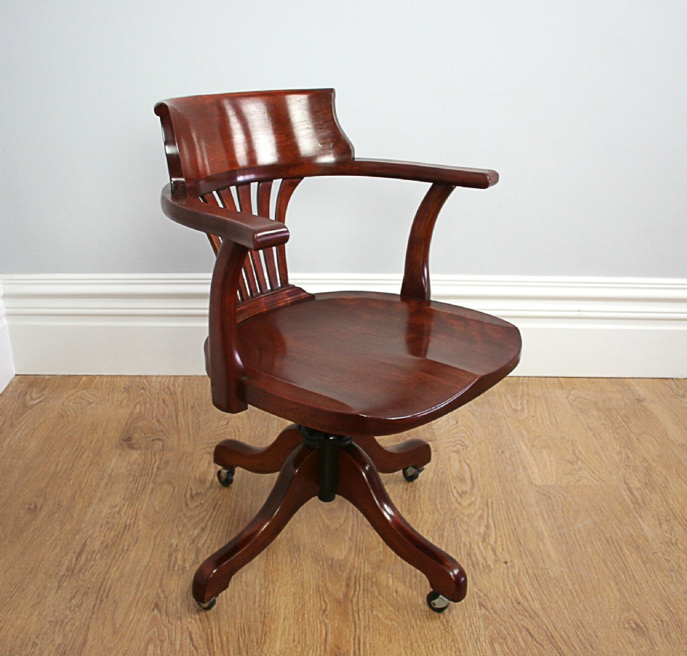 Edwardian Mahogany Revolving Reclining Office Armchair (Circa 1900 - 1910)
