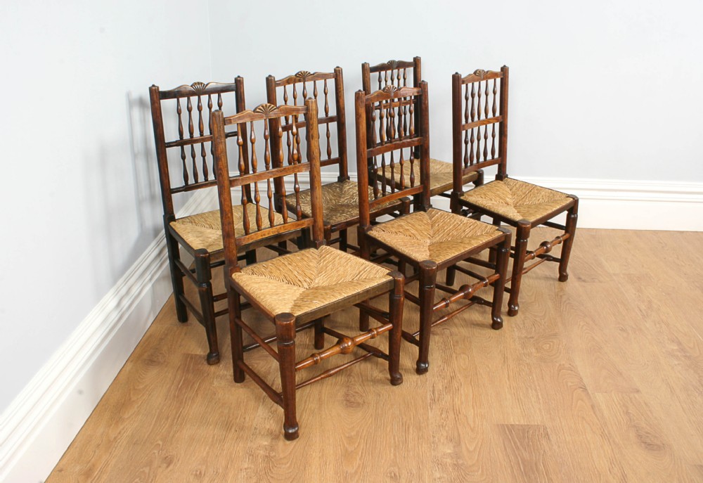 Set of 6 Full Age Elm Spindle Back Country Kitchen Chairs (Circa 1780 - 1840)