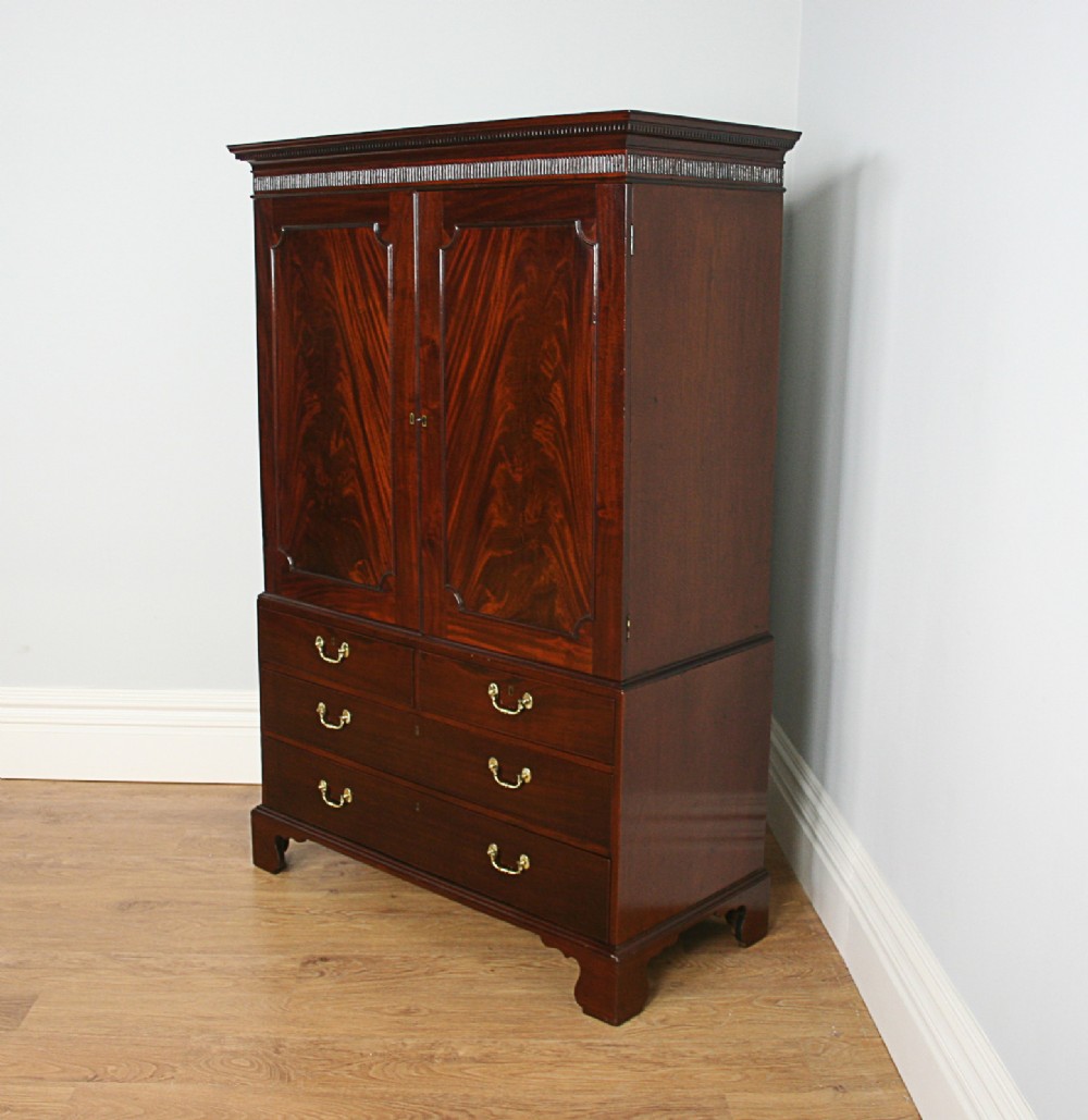 George III Flame Mahogany Two Door Linen Press Cupboard (Circa 1780 - 1820)