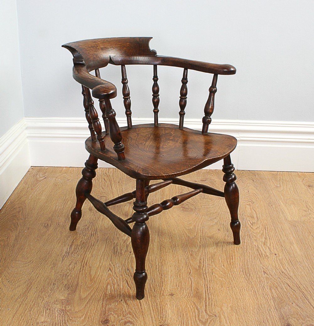 Ash & Elm Victorian Smokers Bow Captains Armchair (Circa 1880)