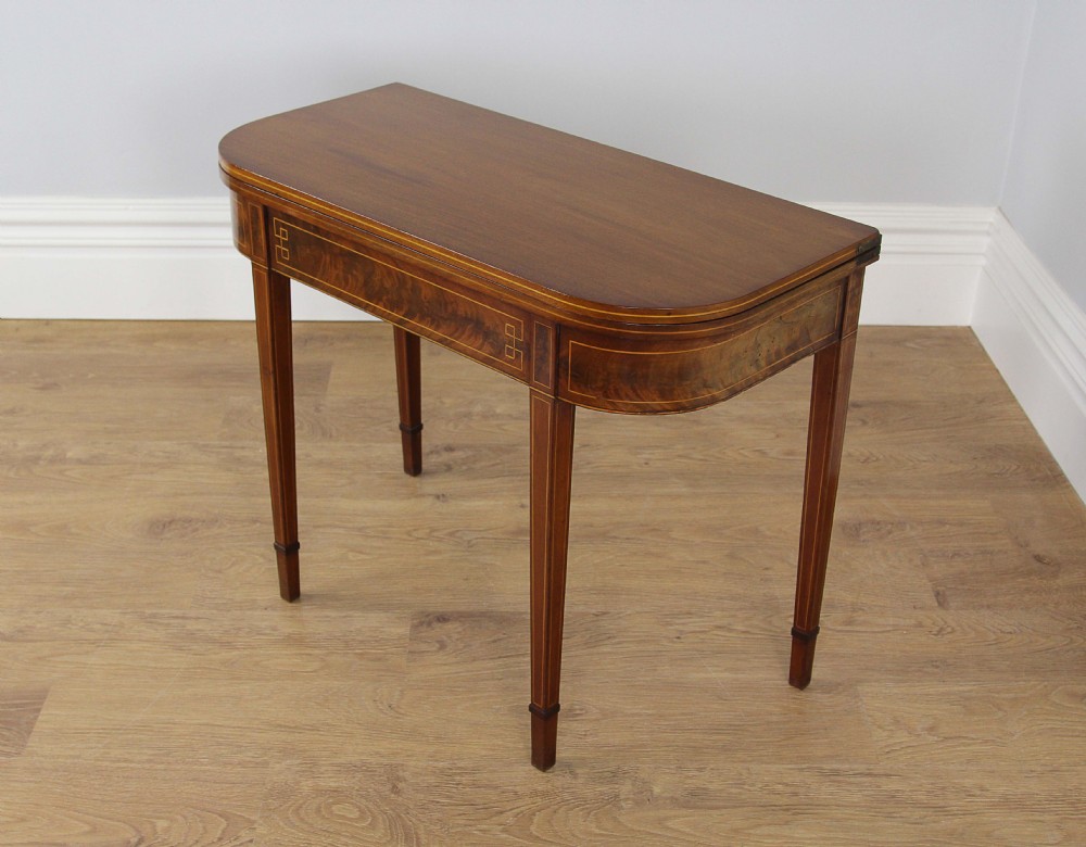 Regency Inlaid Figured Mahogany D End Tea Table (Circa 1800 - 1830)