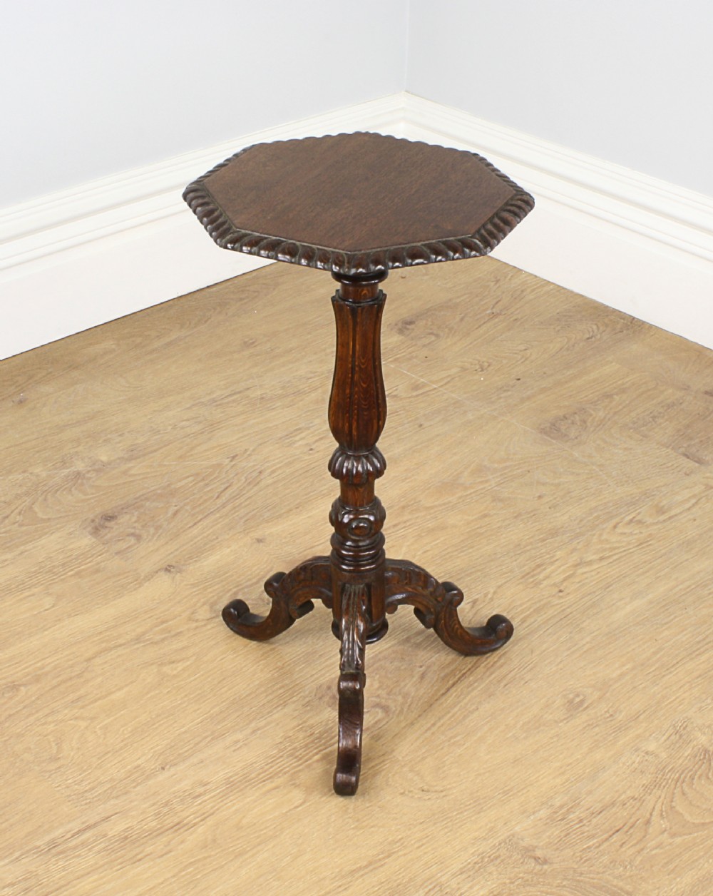 Small Victorian Carved Oak Tripod Wine Table (Circa 1880)