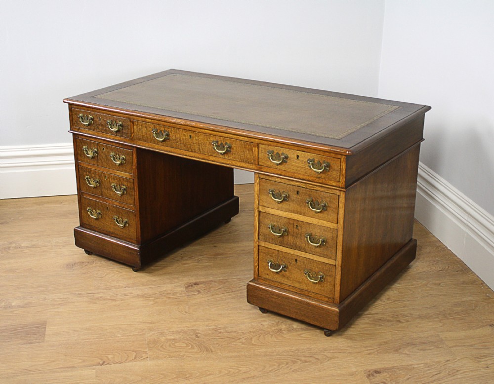 Victorian Oak & Leather Pedestal Desk (Circa 1880)