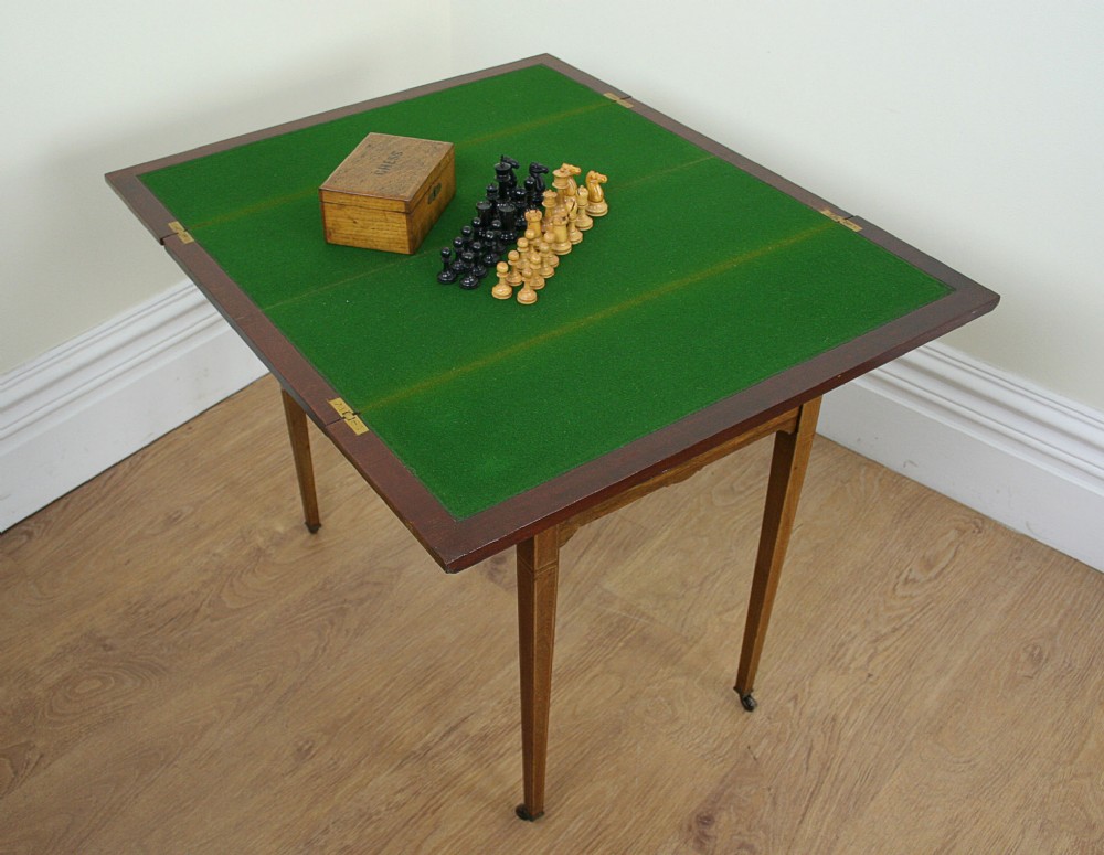 Antique Edwardian Mahogany Fold-Over Card & Chess Games Table (Circa 1900)