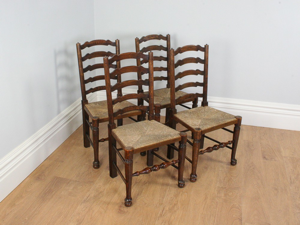 Set of 4 Ash & Elm Ladder Back Country Farmhouse Dining Chairs (Circa 1900)